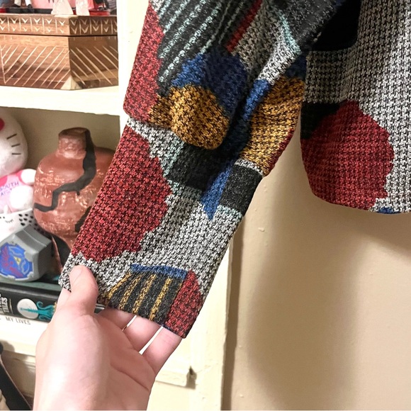 🏷️ talk of the walk • gray multicolor circle dot abstract knit pullover sweater - Picture 6 of 14